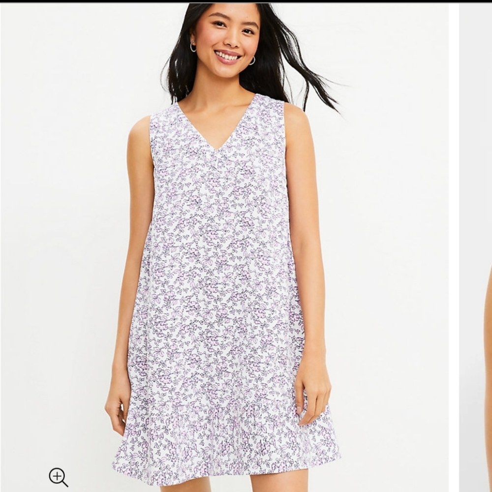 NWT LOFT Floral Double V Flounce Dress Lined Blend Size Medium